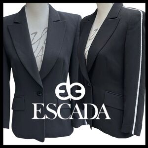 Escada Black with White Stripe on Sleeve Wool Blazer Jacket (US 2/EU 34)